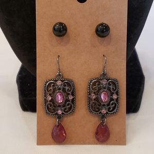 💐6/25 post black ball dangle box bead pink